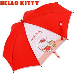 子供用傘 サンリオ 45cm 手開き式 透明窓付き（1面） キャラクター付き 安全ろくろ お名前ネーム付き グラデーションカラーパイピング生地 半透明の手元 ハローキティ 24KT-45A