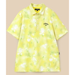 CWA24M C24134128 1060 YL L [ゴルフシャツ メンズ 裏クール スプレーフラワープリント半袖シャツ Lサイズ イエロー]