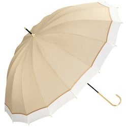 長傘 晴雨兼用 16本骨切り継ぎライン ベージュ 紫外線防止効果 8297-04-001BE