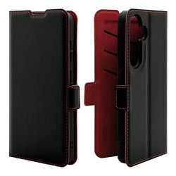 Galaxy S24用 手帳型 薄型 カード入れ スタンド機能 シンプル サイドマグネット BK RD 7823GS24BSMBKR