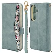 Galaxy S24用 手帳型 カード入れ スタンド機能 シンプル レディース ハンドストラップ付き スウェード調 花柄 ブルー 7828GS24BHLBL