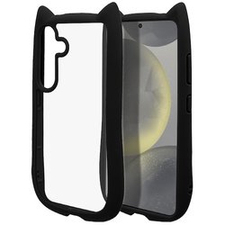 Galaxy S24用 ハイブリッド 猫耳 猫 耐衝撃吸収 TPU×PC 高透明 ブラック 7945GS24HPBK