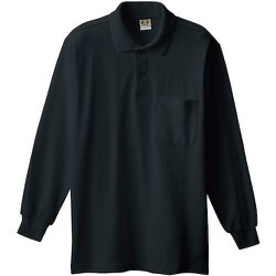 0090-4-L [0090 長袖ポロシャツ（胸ポケット付き） ブラック L]