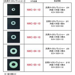 汎用ナイロンワッシャー φ4 4.3×10.0×0.8 10個入 NWC-01-10