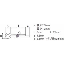 割りピン 2.5×25mm スチール 20本入 SCP-2520