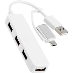 USB ハブ USB2.0 USB-Aコネクタ Type-C 変換アダプター付 USB-Aポート×4 バスパワー スティックタイプ 【Windows 11/10 Mac PC MacBook Surface Chromebook PS5 PS4 他対応】 ケーブル長7cm ホワイト U2H-CA4003BWH