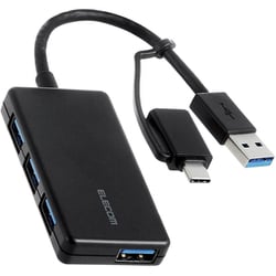 USB ハブ USB3.1 Gen1 USB-Aコネクタ Type-C 変換アダプター付 USB-Aポート×4 バスパワー 超薄型 【Windows 11/10 Mac PC MacBook Surface Chromebook PS5 PS4 他対応】 ケーブル長10cm ブラック U3H-CA4004BBK