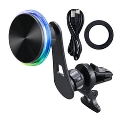 D636 [車内用品 ワイヤレス充電 スマホホルダー レインボーイルミマグネットワイヤレスホルダー MagSafe対応 マグネットリング付属 角度自由 アームアダプター付属 Android充電可能]