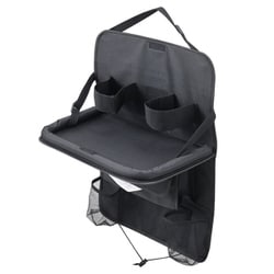WA143 [車内用品 後部座席用テーブル ソフトシートバックトレイ リアトレイ 大型 ワイドサイズ 布生地製 多機能 収納ポケット ティッシュカバー ドリンクホルダー フック マチ付き]