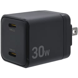 USB急速充電器 USB PD（パワーデリバリー）対応 30W USB-C×2 GaN IC採用 回転収納式プラグ チャコールグレー C22C30W01CGRY
