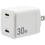 USB急速充電器 USB PD(パワーデリバリー)対応 30W USB-C×2 GaN IC採用 回転収納式プラグ ホワイト C22C30W01WH