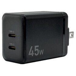 USB急速充電器 USB PD（パワーデリバリー）対応 45W USB-C×2 PPS対応 GaN IC採用 回転収納式プラグ C22C45W02CGRY