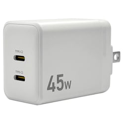 USB急速充電器 USB PD（パワーデリバリー）対応 45W USB-C×2 PPS対応 GaN IC採用 回転収納式プラグ C22C45W02WH