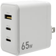 USB急速充電器 USB PD(パワーデリバリー)対応 65W USB-C×2/USB-A×1 PPS対応 GaN IC採用 回転収納式プラグ ホワイト C22CA65W01WH