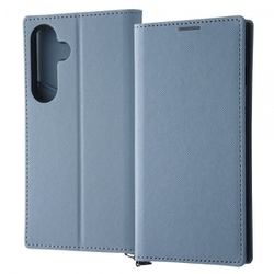 Galaxy S24用 耐衝撃 手帳型レザーケース KAKU Durable/ブルー/ライトグレー IN-GS24TBC9/AGR