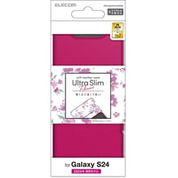 Galaxy S24（SC-51E）用 ケース レザー カバー 手帳型 マグネット フラップ 衝撃吸収 超軽量 薄型 ワイヤレス充電可 ストラップホール付 スタンド機能付 花柄 UltraSlim ディープピンク PM-G241PLFUJPND