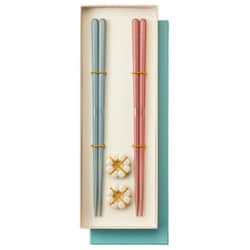 ペアHASHI ピンク×ブルー 箸 箸置き 2膳セット BHK168-PKxBL