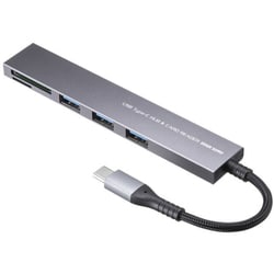 USB3.2/3.1 Gen1 ハブ ドック 5Gbps USB-CからUSB-A×3ポート スリム カードリーダー付き SD/microSD バスパワー 軽量 コンパクト アルミ シルバー USB-3TCHC20MS