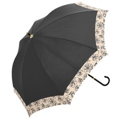 長傘 婦人用 晴雨兼用 フラワーブルーム 50cm 手開き式 UVカット加工 遮光 遮熱 内側ブラックコーティング加工 UPF50＋ ブラック 117975