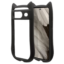 7923PXL8AHPBK [Google Pixel 8a用 ハイブリッドケース 猫耳 猫 耐衝撃吸収 TPU×PC 高透明 かわいい おしゃれ ブラック]