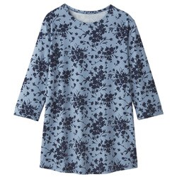 花柄7分袖チュニック ブルーグレー系 L
