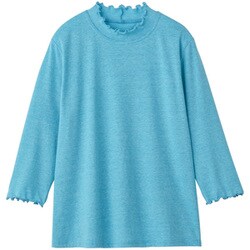 メロー使いの7分袖カットソー ターコイズ LL