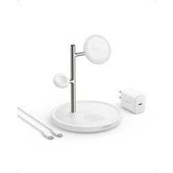 Anker MagGo Wireless Charging Station （15W 3-in-1 Stand）Cable and Charger Bundle White B25M3N21