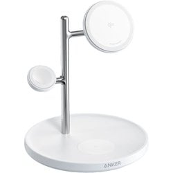 Anker MagGo Wireless Charging Station （15W 3-in-1 Stand）Cable and Charger Bundle White B25M3N21