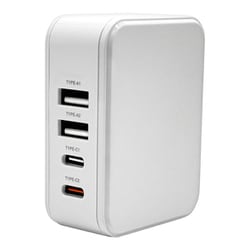 USB急速充電器 USB PD（パワーデリバリー）対応 32W USB-C×2/USB-A×2 収納式プラグ RAC2C2A32W01WH