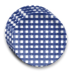 割れない食器 食洗機対応 Navy Gingham （ネイビーギンガム） 大皿 ディナープレート 同柄4枚 直径約27cm アウトドア ケータリング メラミン食器 マリンブルー チェック柄 TCP1105DHSNG