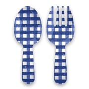 割れない食器 食洗機対応 Navy Gingham (ネイビーギンガム) 取り分け用サーバーフォークとスプーン 長さ約27cm × 幅約10cm アウトドア ケータリング メラミン食器 マリンブルー チェック柄 PTSS7106SFNG