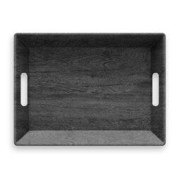 割れない食器 Blackened Wood（ブラックンドウッド） 木目調 お盆 持ち手付サービングトレイ 約50x37x6cm 1142g アウトドア ケータリング メラミン食器 黒 ブラック TT20745470