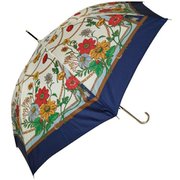 長傘 婦人用 晴雨兼用 ボタニカルスカーフ 60cm ジャンプ式 耐風仕様 UVカット加工 スリムタイプ ネイビー 17810