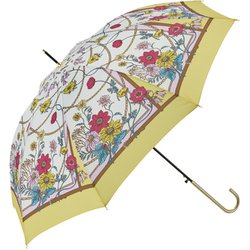 長傘 婦人用 晴雨兼用 ボタニカルスカーフ 60cm ジャンプ式 耐風仕様 UVカット加工 スリムタイプ イエロー 17810
