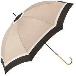長傘 ナチュラルボーダー 60cm ジャンプ式 8mm耐風骨仕様 スリムタイプ ベージュ 13140