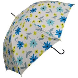 長傘 婦人用 マーガレット 60cm ジャンプ式 耐風仕様 UVカット加工 スリムタイプ ブルー 17790