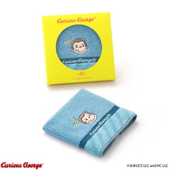 タオルハンカチ おさるのジョージ CGストライプ 25cm×25cm ブルー 68-2160080