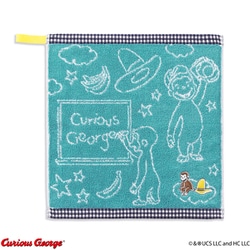 ループ付ウォッシュタオル おさるのジョージ CGシンプルライン 34cm×35cm グリーン 68-2231080