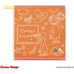 ループ付ウォッシュタオル おさるのジョージ CGシンプルライン 34cm×35cm オレンジ 68-2231080