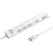 電源タップ 節電タップ 4個口 USB Type-C Type-A PD20W 一括スイッチ 個別スイッチ 延長コード テーブルタップ 雷ガード 1m ホワイト TAP-B107UC-1W
