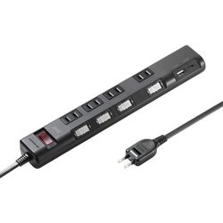 電源タップ 節電タップ 4個口 USB Type-C Type-A PD20W 一括スイッチ 個別スイッチ 延長コード テーブルタップ 雷ガード 3m ブラック TAP-B107UC-3BK