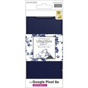 PM-P241PLFUJNV [Google Pixel 8a用 ケース レザー カバー 手帳型 マグネット フラップ 衝撃吸収 超軽量 薄型 ワイヤレス充電可 ストラップホール付 スタンド機能付 花柄 UltraSlim ネイビー]