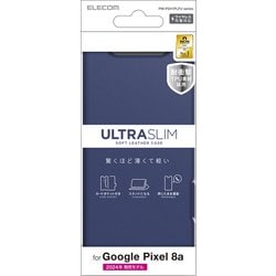 PM-P241PLFUNV [Google Pixel 8a用 ケース レザー カバー 手帳型 マグネット フラップ 衝撃吸収 超軽量 薄型 ワイヤレス充電可 スタンド機能付 UltraSlim ネイビー]