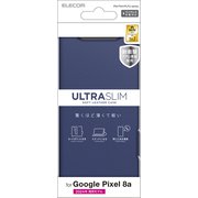 PM-P241PLFUNV [Google Pixel 8a用 ケース レザー カバー 手帳型 マグネット フラップ 衝撃吸収 超軽量 薄型 ワイヤレス充電可 スタンド機能付 UltraSlim ネイビー]