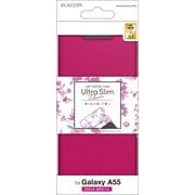 Galaxy A55 5G(SC-53E)用 ケース レザー カバー 手帳型 マグネット フラップ 衝撃吸収 超軽量 薄型 ワイヤレス充電可 ストラップホール付 スタンド機能付 花柄 UltraSlim ディープピンク PM-G243PLFUJPND