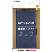 Galaxy A55 5G(SC-53E)用 ケース レザー カバー 手帳型 マグネット フラップ 衝撃吸収 ワイヤレス充電可 ストラップホール付 スタンド機能付 ネイビー PM-G243PLFYNV