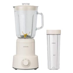 ミキサー 1000mlボトル ＋ 400mlタンブラー ガラス製ボトル チタンコーティング6枚刃 3段階スピード調節 角氷使用可 ホワイト KMX-1001/W