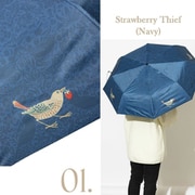 Jubilee-umbF001-Morris001 [晴雨兼用 折り畳み傘 ワンタッチ自動開閉 Strawberry Thief （Navy）]