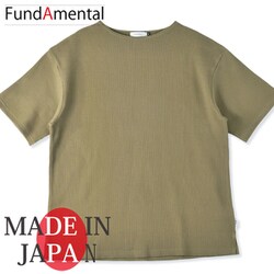 fl23ss-014m/khaki/l [コットン100％ワッフルボートネックTシャツ 日本製 カーキ Lサイズ]