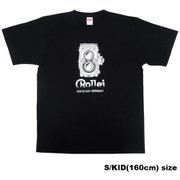 T-ROLLEIFLEX-BK S [ローライ 公式プロダクト 伸縮しにくい綿100％Tシャツ ROLLEIFLEX ブラック 男女兼用 S/KIDS（160cm）]